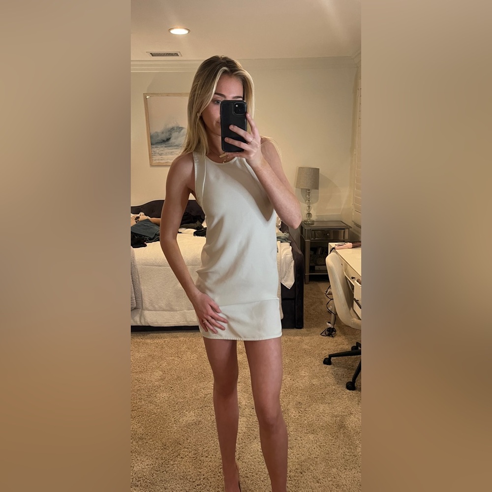 J BRAND Redy to Wear Lonsdorf Drape back Dress, White sleeveless round neck